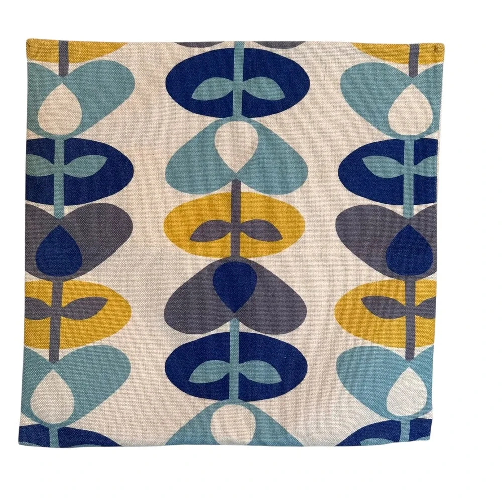 Scandi Modern Pillow Cover Set of Four Floral Bird Pillow Cotton Linen Retro MCM